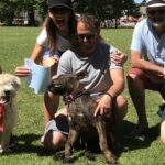 Dog training group photo at a park, showcasing agility and teamwork.